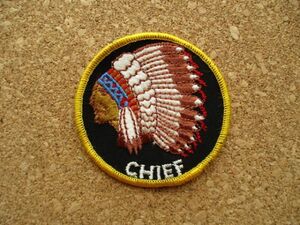 80s ネイティブアメリカン CHIEF チーフ 酋長ワッペン/ウォーボンネット戦いの帽子インディアンvintageビンテージIndianアップリケUSA D19
