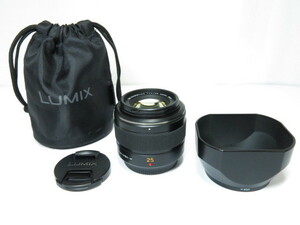 【 中古品 】Panasonic DG SUMMILUX 25mm F1.4 ASPH 純正フード付き パナソニック レンズ [管PN1980]