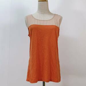 S1263 UNIQLO ユニクロ レディース カットソー 袖無 かわいい L オレンジ（橙）無地 上品 シンプル エレガントガーリーチック 薄ピンク