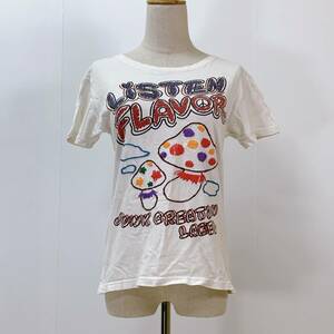 S1564 LISTEN FLAVOR レディース Tシャツ 半袖 人気 M 白 ビッグロゴ 綿100% 万能 かわいい シンプルデイリーカジュアル