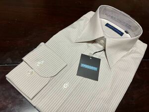 ROBERTOMARAZZI　ライトブラウン地ホワイトストライプワイシャツ　L(42-82)　イージーケア　レギュラーカラー