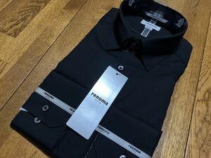 renoma　HOMME★形態安定スナップダウンワイシャツ　M(39-84)　ブラック無地織柄