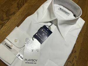 PLAYBOY★形態安定　白無地ワイシャツ　L(40-82)　レギュラーカラー　防汚加工