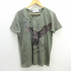 z# Ships /SHIPS print T-shirt [L] khaki /men's/63[ used ]#