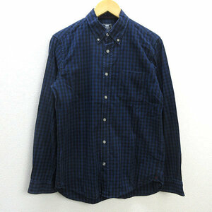 y■ビームスハート/BEAMS HEART ブロックチェック長袖 BDシャツ■紺/黒【メンズL】MENS/111【中古】