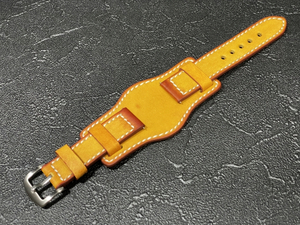 ラグサイズ：22mm 腕時計ベルト マット ブンド付き レザーベルト 本革 カラー：イエロー 革ベルト BDR
