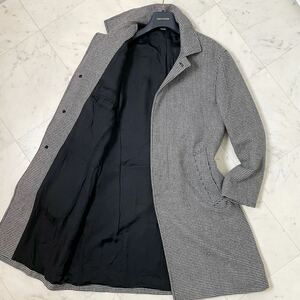 美品/XL相当★ バーニーズニューヨーク BARNEYS NEW YORK 上質ウール100% 千鳥柄 ステンカラー コート ロング size50 イタリア製 高級感◎