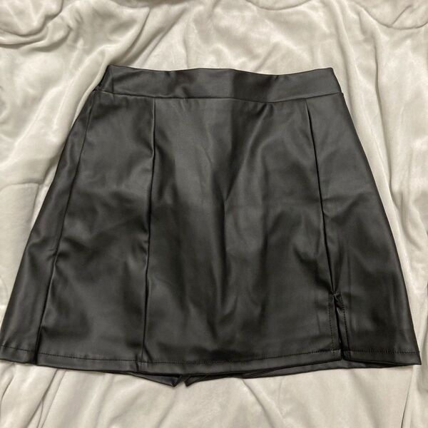 レザー ミニスカート インパン 黒