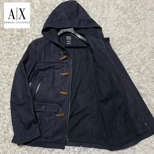 極美品/XL相当 アルマーニ【極暖カシミヤ】ダッフルコート ジャケット エルボーパッチ トグル ネイビー パーカー ARMANI EXCHENGE カシミア