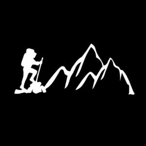 アウトドア　山登り　登山者　トレッキング　山　山岳　山脈　旅行　車ボディ・ウィンドウ貼付用　キャンピングカー　ステッカー1枚（白）