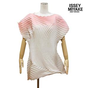 ★美品 2015SS Collection イッセイミヤケ ISSEY MIYAKE Circle Pleats 変形 ルーズトップス ブラウス グラデーション ピンク系 Size 2★