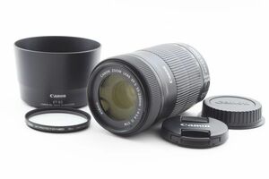 [Rank:AB] 完動美品 Canon Zoom Lens EF-S 55-250mm F4-5.6 IS STM 手ブレ補正 望遠 ズームレンズ / キヤノン EF APS-C 純正フード付 #1608