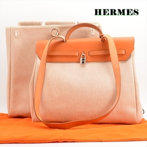 1円 HERMES エルメス 美品 正規品 ★エールバッグ★ MM 刻印□Bトワルアッシュ ヴィンテージ バンドバッグ レザー レディース ナチュラル