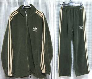 90s adidas フリース ジャケット パンツ 上下セット 緑 M ゆったり目 アディダス オールド ビンテージ トレフォイル 1990年代