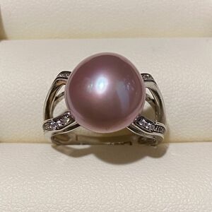 大粒真珠指輪　パープル系パールリング　艶綺麗　『送料無料』