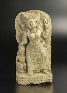10世紀 石灰石雕神像 共箱 爪哇 印度尼西亚 ジャワ インドネシア Java