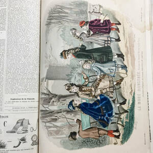 難あり 手彩色ファッションプレート 全52葉 LA MODE ILLUSTREE 1877年 フランス アンティーク 洋書 図鑑 モード ファッション 