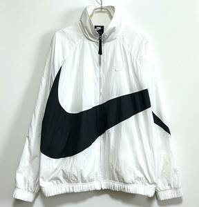 NIKE HBR STMT BIG SWOOSH WOVEN JACKET（XL）白／黒 ナイキ ビッグ スウッシュ ウーブン ナイロン ジャケット オーバー サイズ