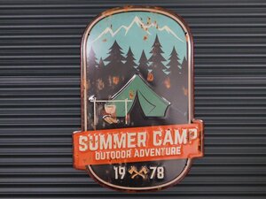 送料￥350【SUMMER CAMP・オーバル型】※《エンボスメタルサイン》 アメリカン雑貨　エンボス看板　ブリキ看板　キャンプ　38