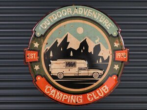 送料￥350【CAMPING CLUB・キャンピングカー】※《エンボスメタルサイン》 アメリカン雑貨　エンボス看板　ブリキ看板　キャンプ　41