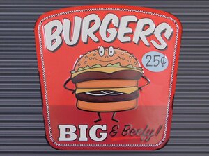 【BIG BURGERS・ビッグバーガー】※《エンボスメタルサイン》 アメリカン雑貨　エンボス看板　ブリキ看板　57