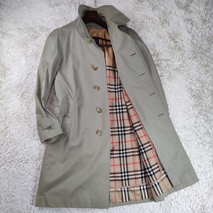 美品!メガチェック!バーバリー/BURBERRY PRORSUM【ノバチェックロゴ×ウールライナー】ステンカラーコート ロング カーキ 通年 L位 メンズ