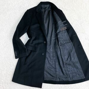 極美品!カシミヤ大量配合!コムサデモードメン/COMME CA DU MODE MEN【艶◎ウール×水牛釦】チェスターコート ブラック 黒 L 秋冬 ビジネス