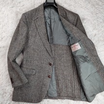 美品!3L!ハリスツイード/HARRIS TWEED【ヘリンボーン×茶くるみ釦】テーラードジャケット グレー スコティッシュウール100% XXL位 総裏_画像1