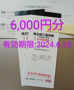 【即決】6,000円分★ユナイテッドスーパーマーケット株主様ご優待券★カスミ マルエツ マックスバリュ関東 USM、U.S.M.株主優待