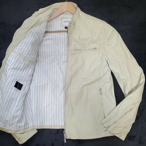 ARMANI COLLEZIONI/アルマーニコレツォーニ 希少XXL相当52サイズ シワ加工 羊革 ラムレザーシングルライダースジャケット/革ジャン メンズ