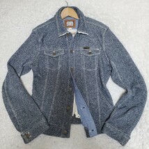 DIESEL/ディーゼル レザーパッチ ストレッチスウェットデニムジャケット/Gジャン/アウター/ブルゾン 比翼ジップ ネイビー系カラー Mサイズ_画像2