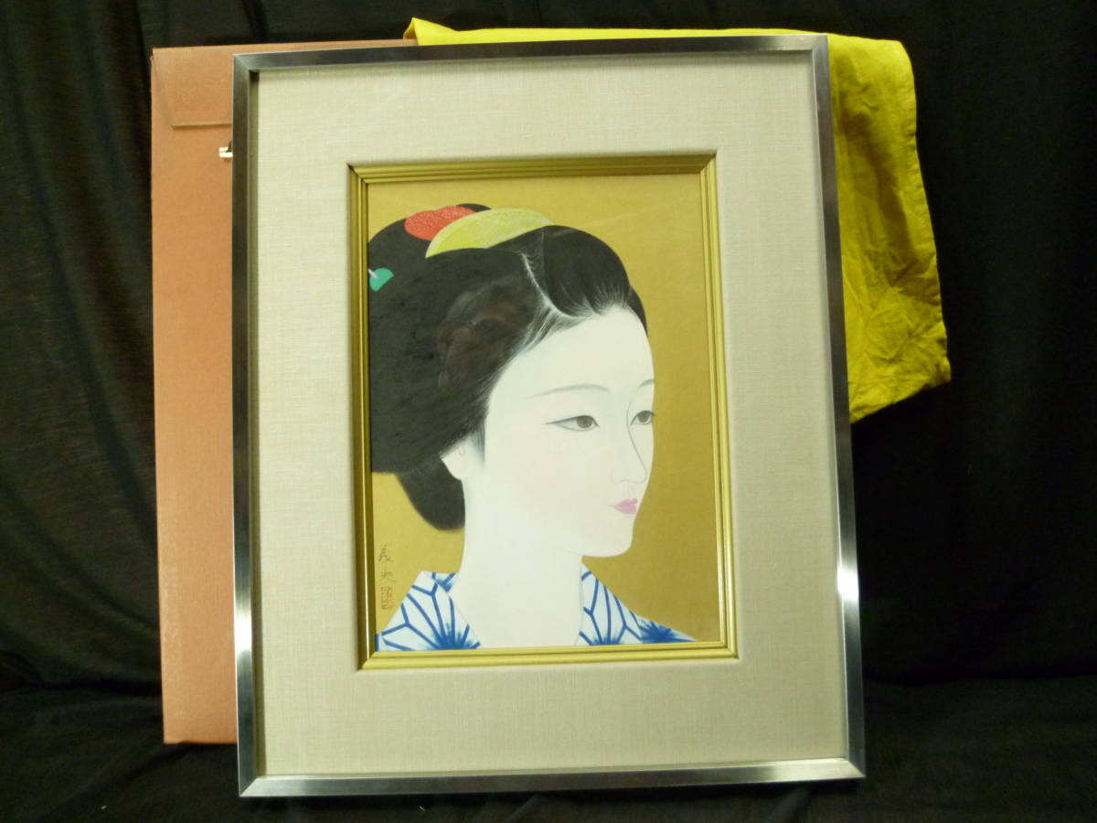 Guaranteed authenticity Japanese painting No. 4 Yoshio Takagi [Summer Maiko] Co-seal Teacher * Shinsui Ito * Tatsuo Takayama Nitten Judging Committee Councilor, painting, Japanese painting, person, Bodhisattva