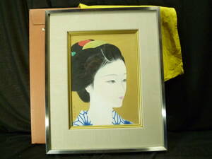Art hand Auction Garantiert authentisches japanisches Gemälde Nr. 4 Yoshio Takagi [Maiko im Sommer] mit Aufkleber vom Lehrer * Shinsui Ito * Tatsuo Takayama Mitglied der Nitten-Ausstellungsjury, Malerei, Japanische Malerei, Person, Bodhisattva