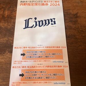 西武ホールディングス　優待　内野指定席引換券　2024 2回分