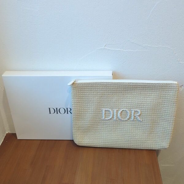 Dior 母の日限定 ポーチ ディオール ポーチ ノベルティ 箱つき ロゴ ラタン