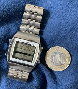 稼働 時間合わせ不明 昭和レトロ アンティーク 1980年代 クォーツ アルバ デジタル 腕時計 ALBA digital quartz men's watch