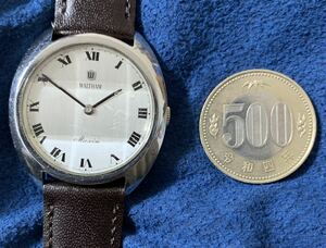 稼働 薄型 二針 手巻き カットガラス アンティーク スイス製 ウォルサム マキシム メンズ 腕時計 WALTHAM maxm men's antique watch 