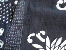 着物リメイク絣、型染め藍染木綿古布、筒描きリバーシブル半コート緑木綿団皮筒描き家紋刺し子パッチワーク_画像10