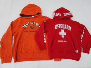 W.23L22　CI　☆　パーカー Hollister ホリスター XLサイズ LIFE GUARD ライフガード XLサイズ相当 2着セット オレンジ&レッド USED　☆