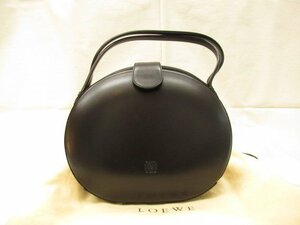 LOEWE ロエベ 新品同様 ヴィンテージ オールレザー 円形 ハンドバッグ ブラック ★宅配便S★N0566