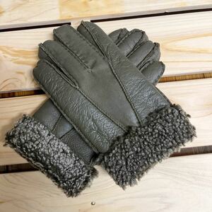  new goods unused * mouton gloves lady's leather glove original leather real heat insulation protection against cold eminent! khaki color 