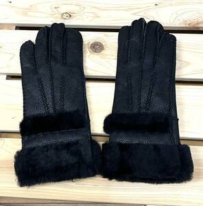  new goods unused * mouton gloves lady's leather glove warm! black * type pushed .