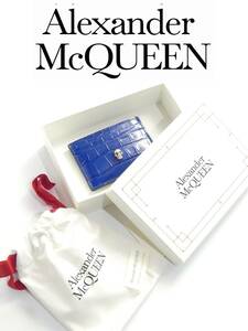 56,000円新品ALEXANDER MCQUEEN/アレキサンダー・マックイーン ★サファイアブルーのエナメルが美しいスカルカードホルダー