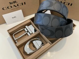 COACH コーチメンズ ベルト　新品　リバーシブル　シグネチャー　バックル回転　フリーサイズ　紳士　ビジネス　通勤通学