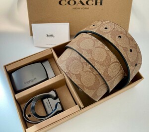 COACHコーチ リバーシブル メンズベルト　フリーサイズ　ビジネス　バックル回転　