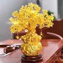 D001:幸運の木の装飾 19または24cm クリスタルの黄色い木 自然のお金の木 盆栽スタイル 風水_画像5