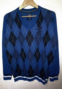 ADMIRAL GOLF アドミラルゴルフ　アーガイル柄　ニット　Vネック　セーター　ブルー　Lサイズ　ADMA993