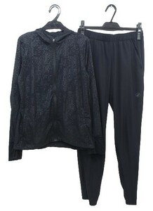 r1_4832 ★定形外 配送★ 良品 asicsアシックス レディース ランニングモーション クロスジャケット＋パンツ ブラック サイズM/L　