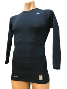 r1_4993 ★定形外 配送★ 美品 NIKE PRO COMBAT ナイキプロコンバット DRI-FIT ネイビー 長袖 コンプレッションシャツ メンズ L