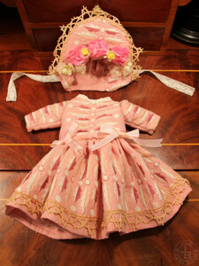 Sale old material . used handmade doll dress &bone pink dress length 22cm